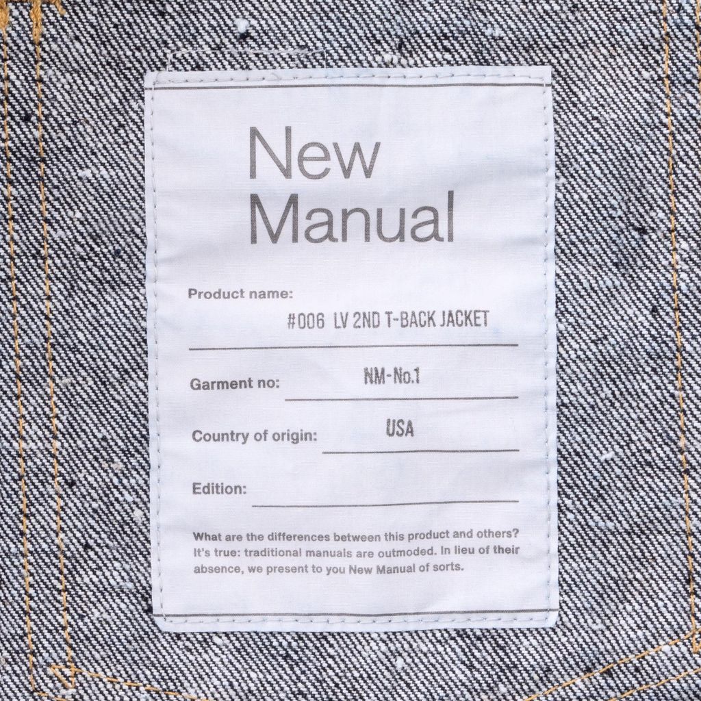 New Manual #006 2ND T-BACK JACKET ONE-WASHED