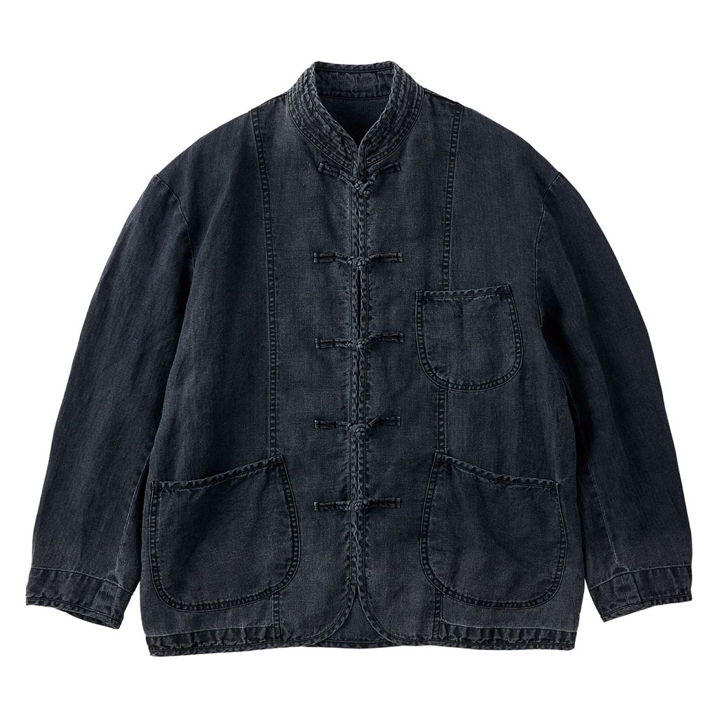 PORTER CLASSIC BLACK LINEN CHINESE JACKET