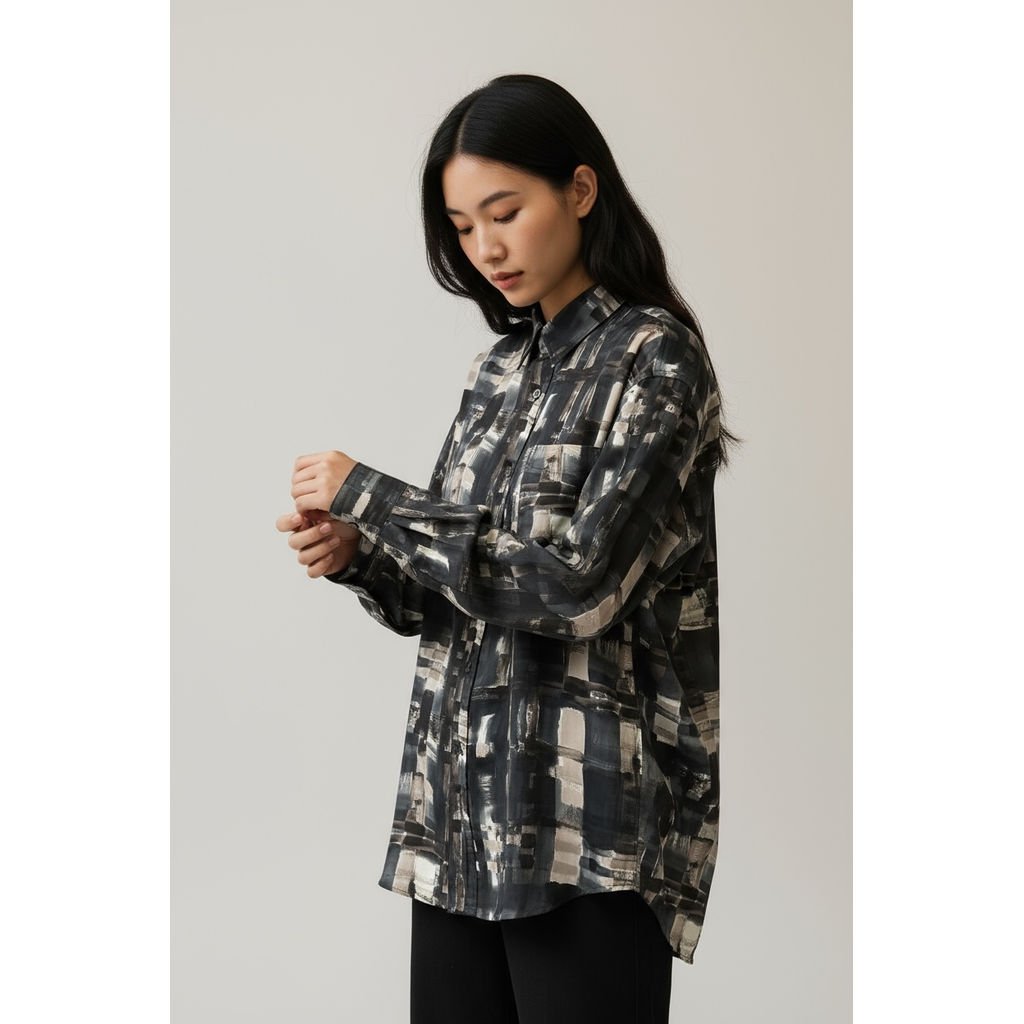 【MADE IN JAPAN】LINEAGE ABSTRACT CHECK SHIRTS(BLACK)