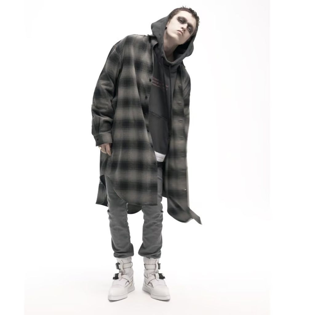 beauty:beast Ombre Check SUPER LONG SHIRT JKT (GRAY CKECK)