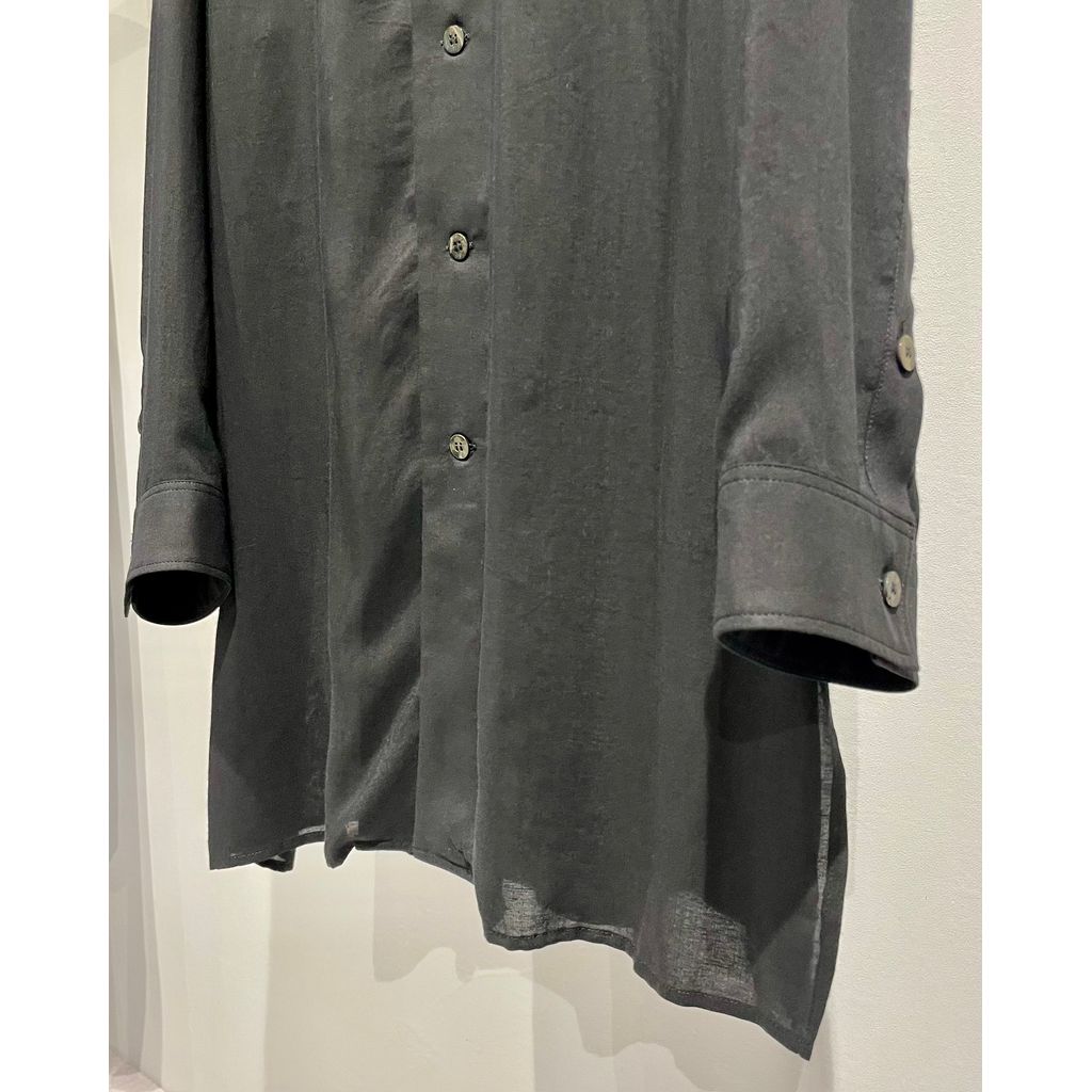Y's for men CELLULOSE LAWN PANEL OPEN COLLAR SHIRT(BLACK)