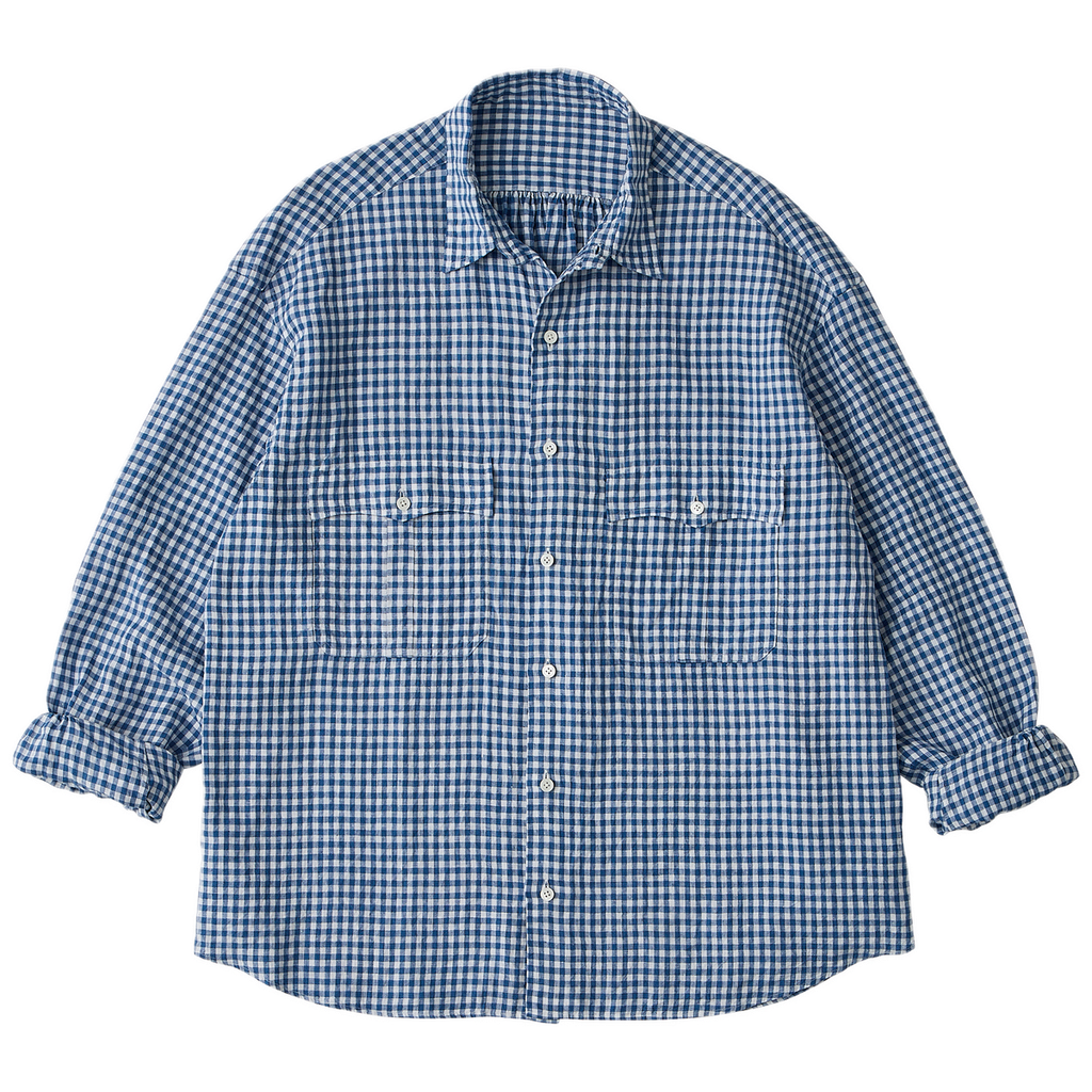 PORTER CLASSIC ROLL UP LINEN GINGHAM CHECK SHIRT