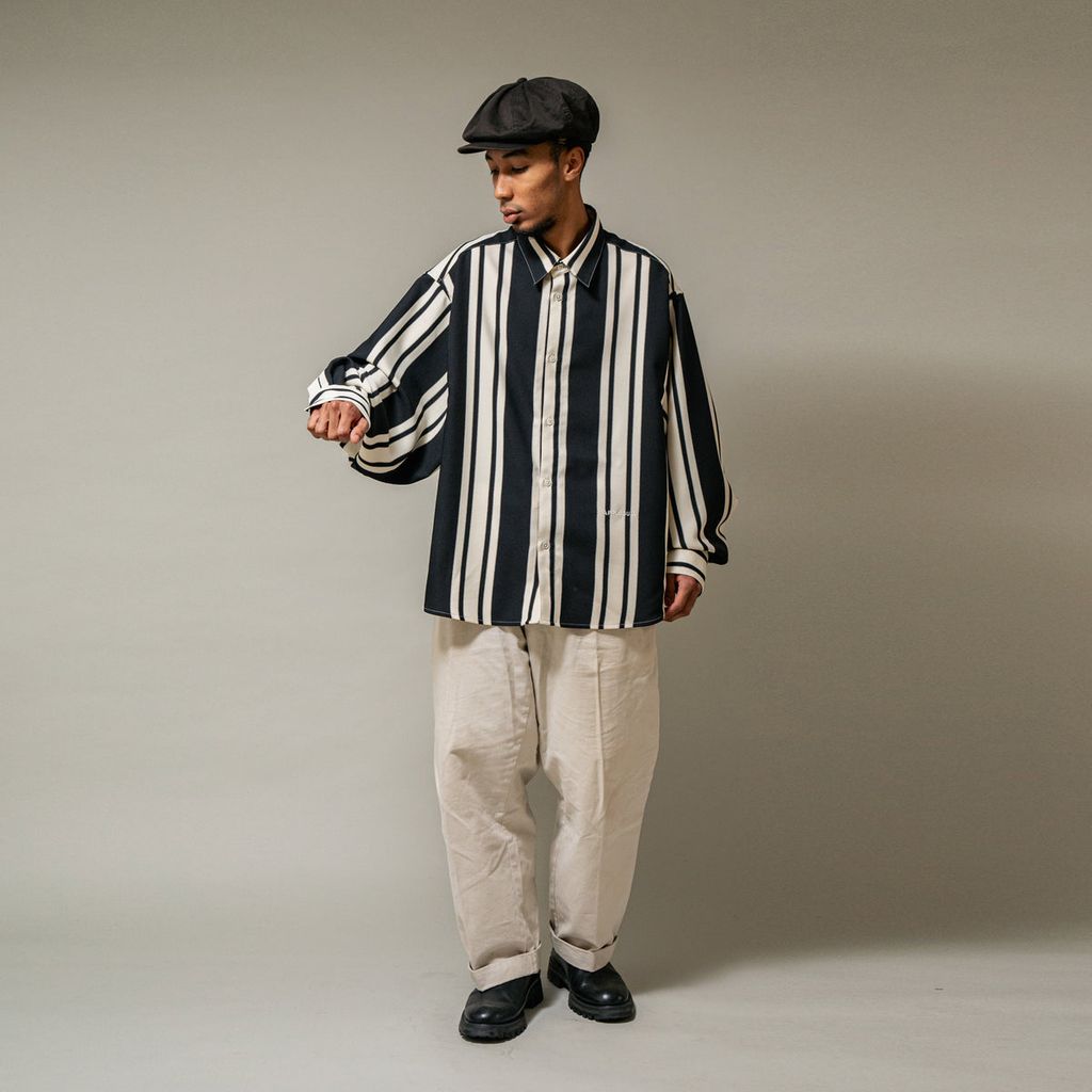 APPLEBUM WOOLY TWILL STRIPE OVERSIZE L/S SHIRT
