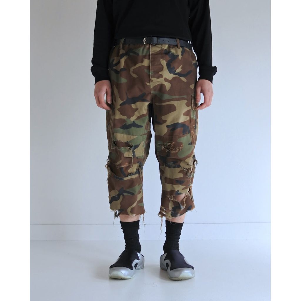 ANACHRONORM AN372 BLACK CUT-OFF HARD DAMAGED B.D.U CAMO PANTS WOODLAND