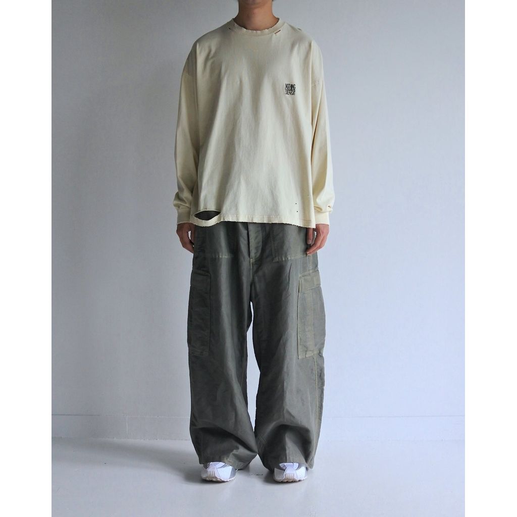 ANACHRONORM EMBROIDERY DAMAGED L/S T-S BEIGE