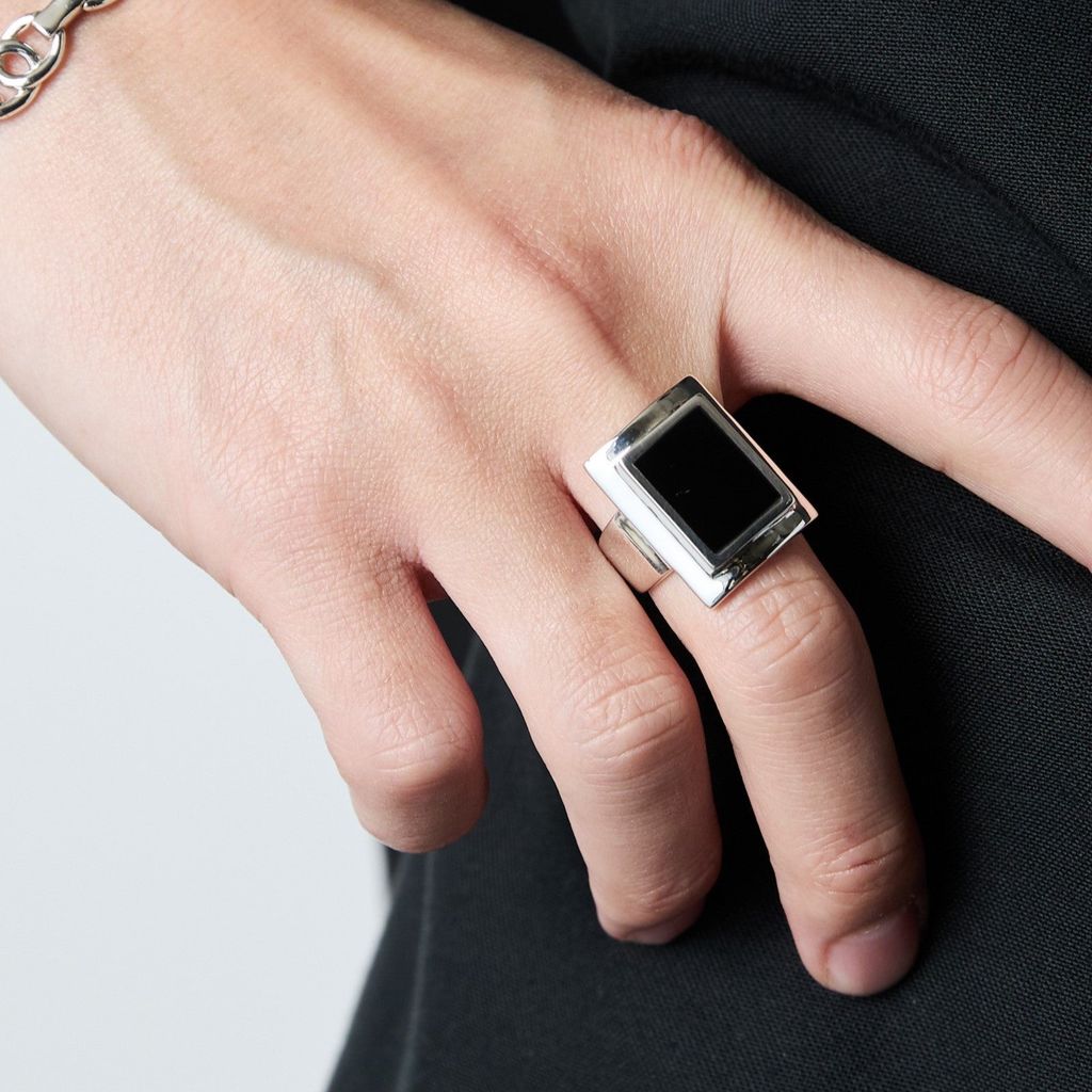 XOLO JEWELRY Square Amulet with Onyx Ring