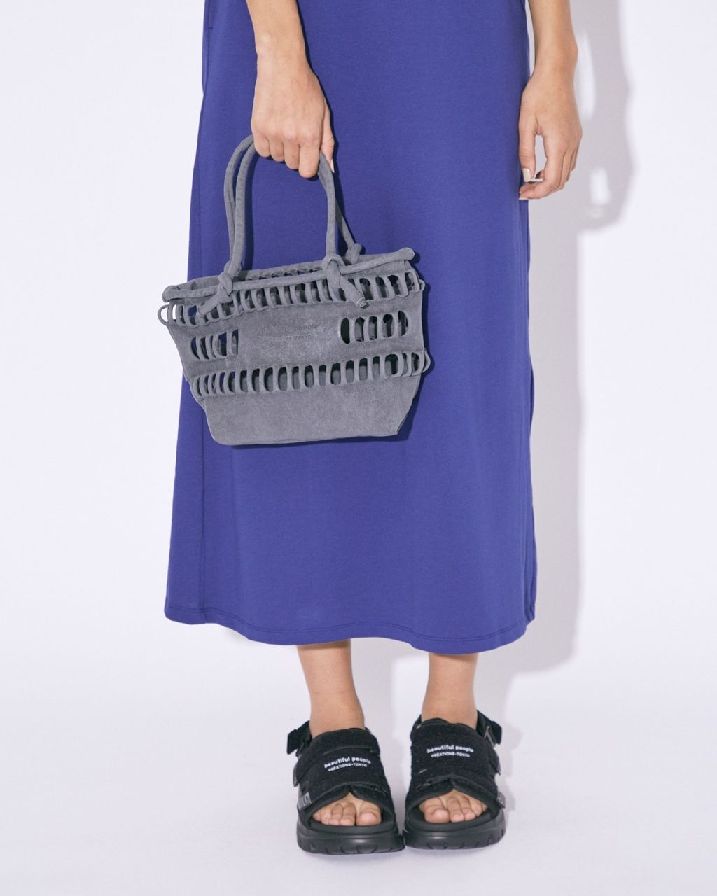 beautiful people konbu knit shopping busket bag S d.gray