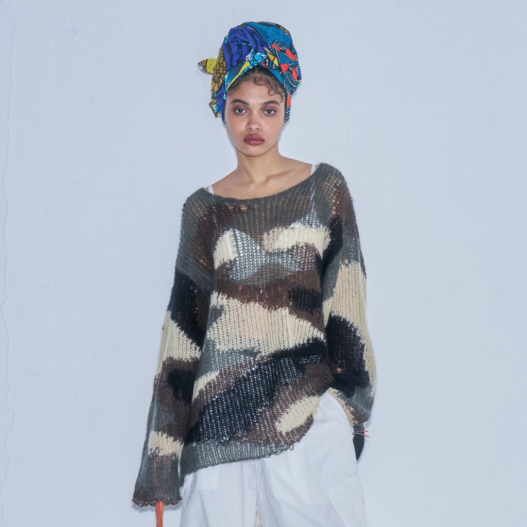 MAGIC STICK Mohair Camo Crew knit (WOODLAND)