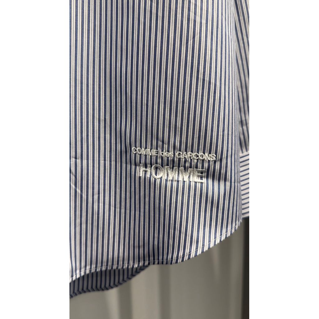 COMME des GARCONS HOMME コットンストライプ LOGO シャツ(WHITE ベース)