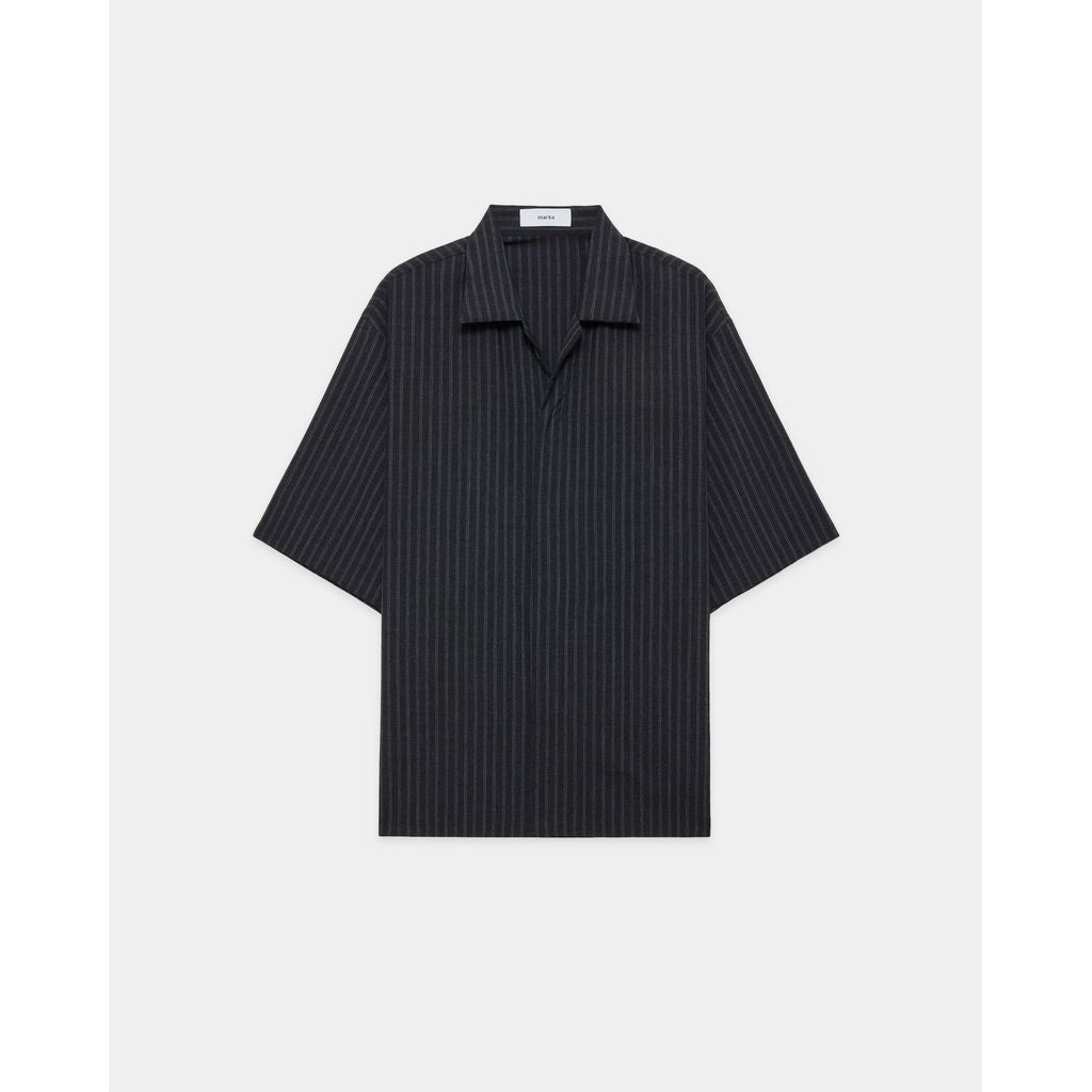 marka 2/72 Wool Tropical Washer Fly Front Open Collar S/S Shirt