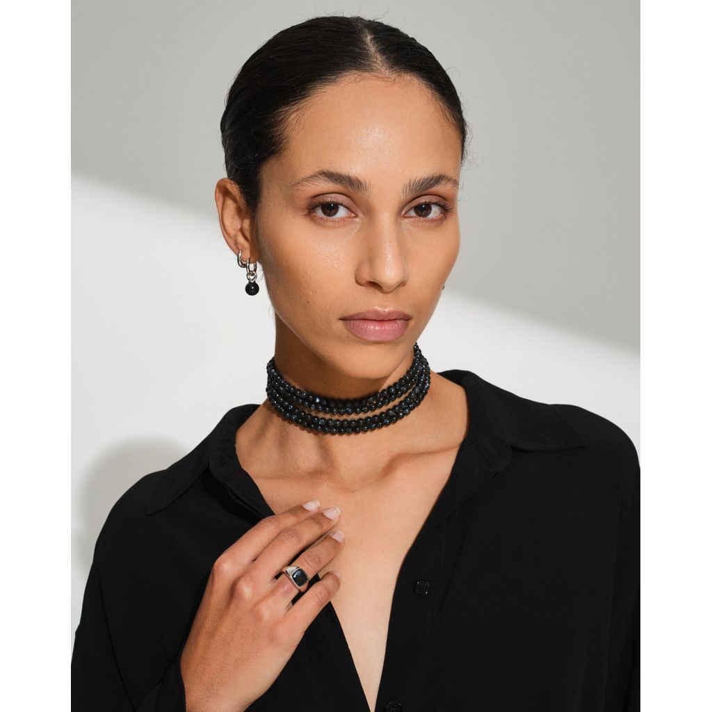 TOM WOOD Kay Ring Black Larvikite