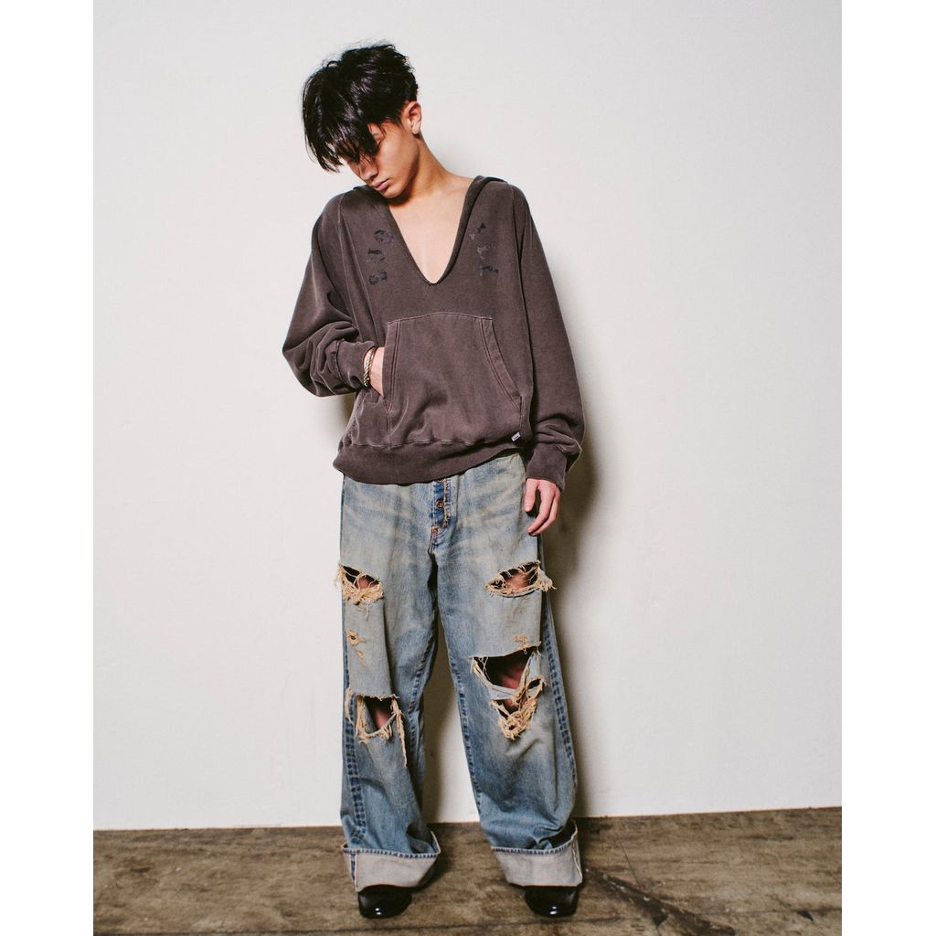 SUGARHILL DAMAGED MODERN DENIM PANTS WIDE CUT