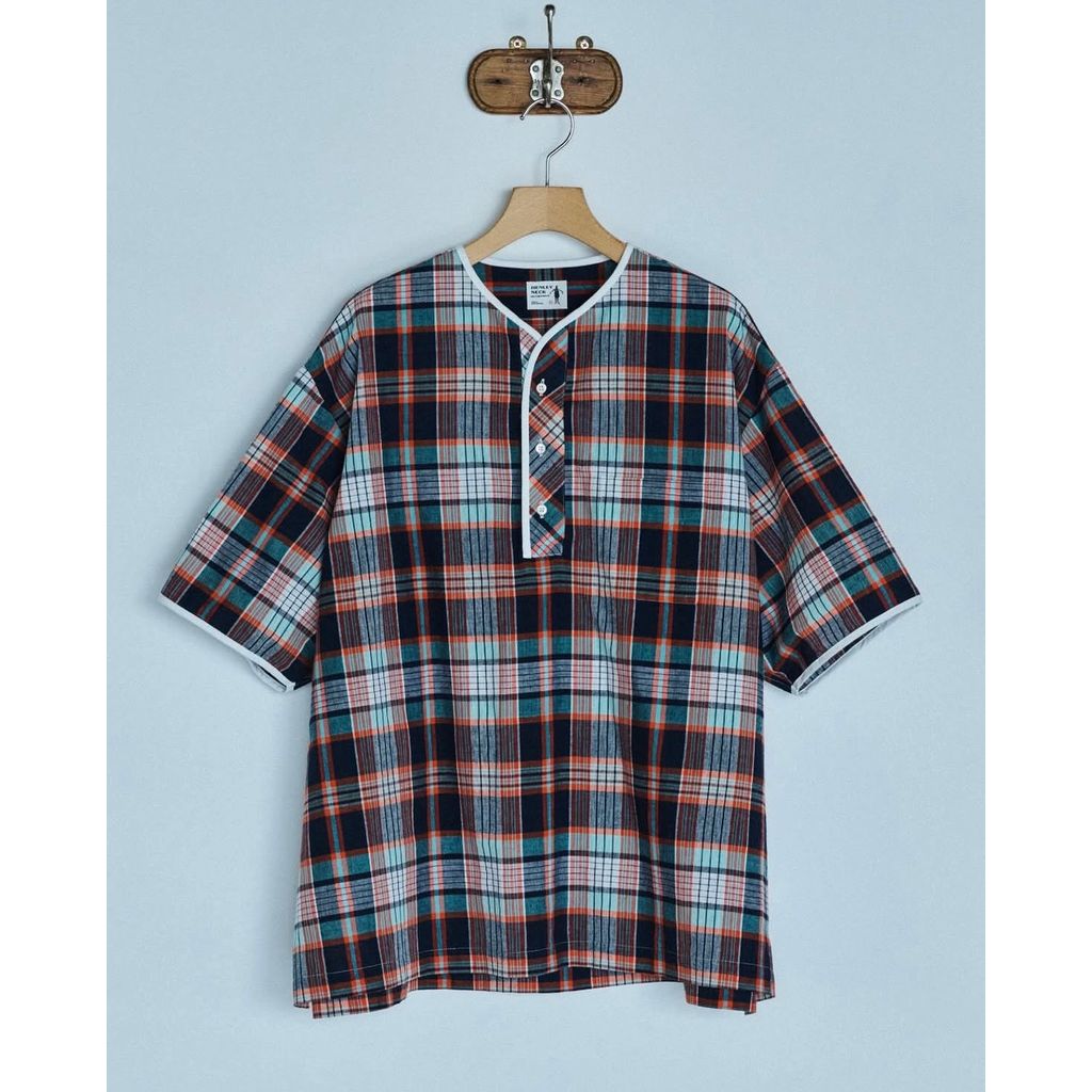 HENLEY NECK DEPARTMENT Albert-ORANGE MADRAS PLAID