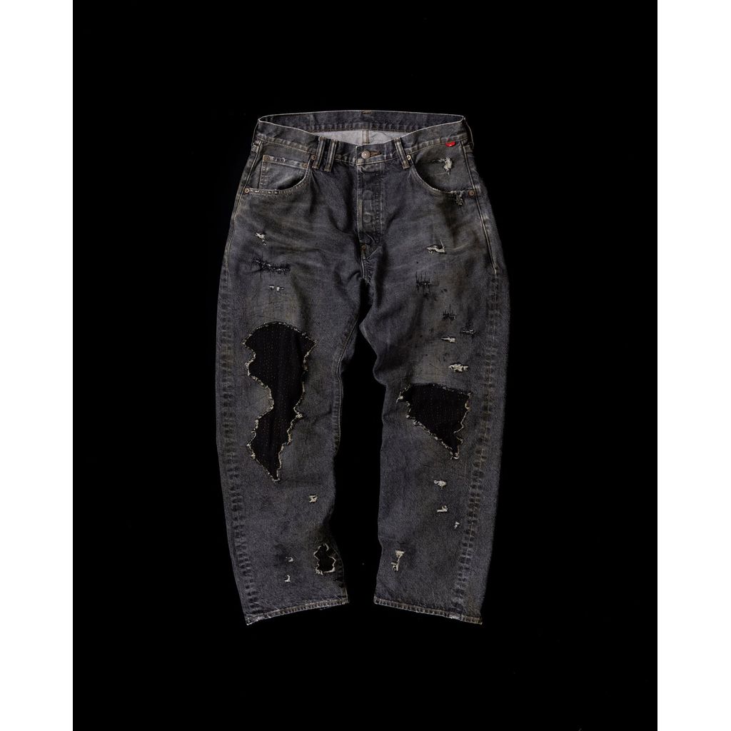 ANACHRONORM REGULAR TAPERED REMAKED 5P BLACK DENIM PANTS BLACK