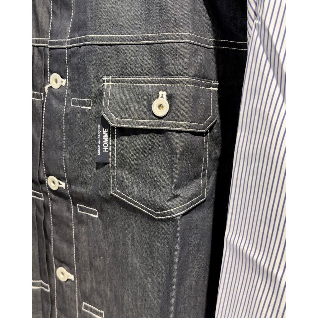 COMME des GARCONS HOMME 綿ストライプ×綿デニム 切換えシャツ