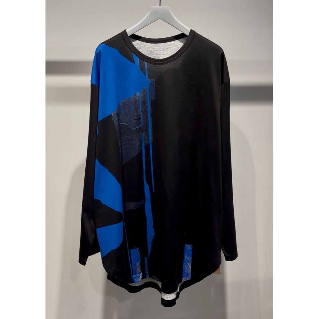 Ground Y COTTON JERSEY TORN PATTERN HEM ROUND JUMBO T-SHIRT LONG SLEEVES