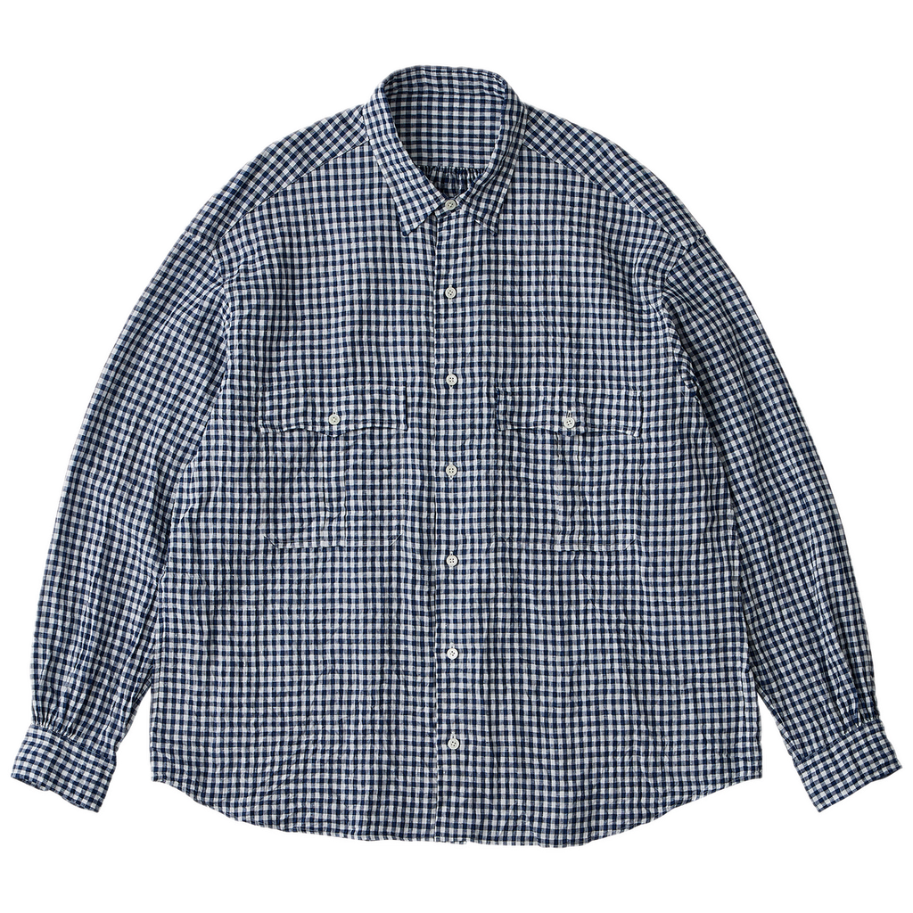 PORTER CLASSIC ROLL UP LINEN GINGHAM CHECK SHIRT