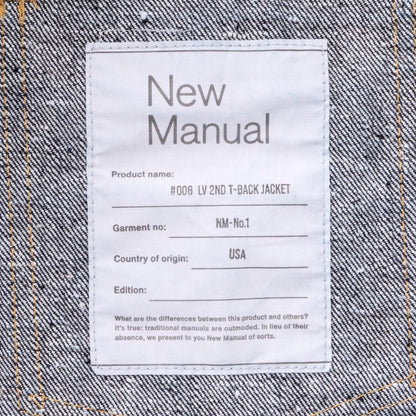 New Manual #006 2ND T-BACK JACKET ONE-WASHED