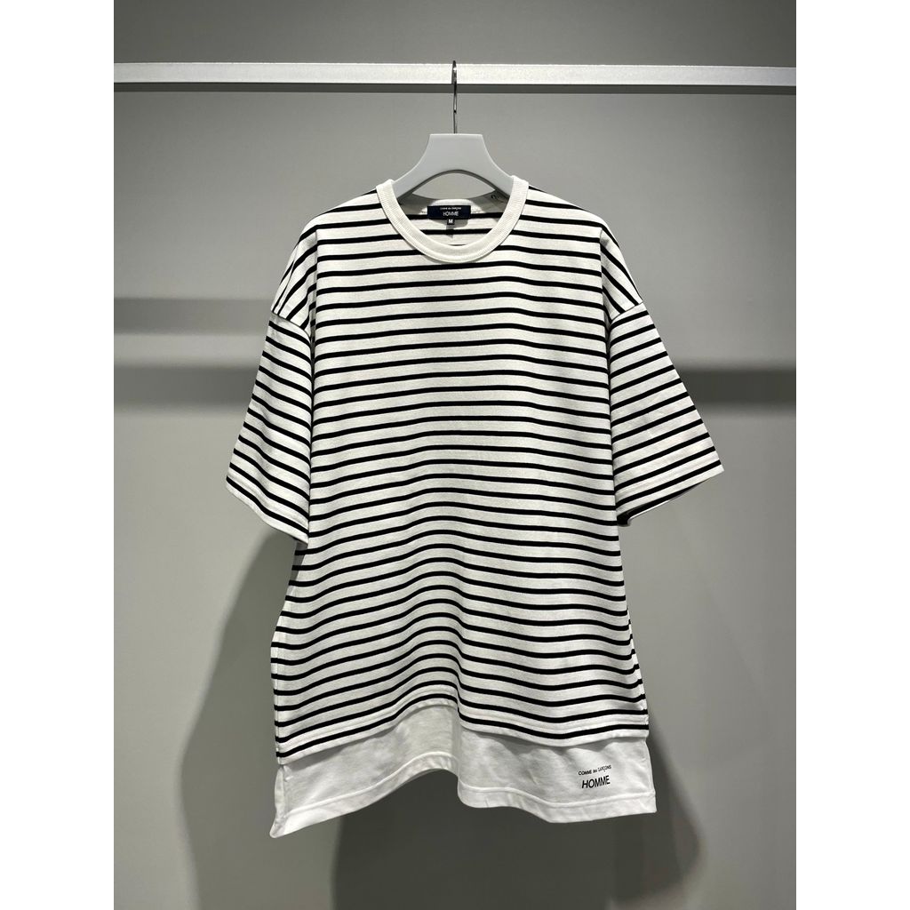 COMME des GARCONS HOMME コットン天竺 ボーダー切替え TEE（WHITE）