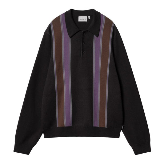 CARHARTT WIP  L/S ARLO POLO - Black / Kendricks Stripe