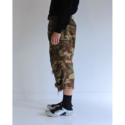 ANACHRONORM  AN372 BLACK CUT-OFF HARD DAMAGED B.D.U CAMO PANTS WOODLAND