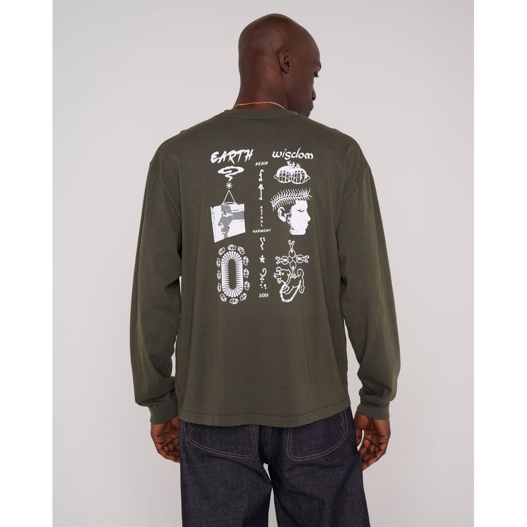 BRAIN DEAD  Earth Wisdom Long Sleeve Shirt - Dark Green
