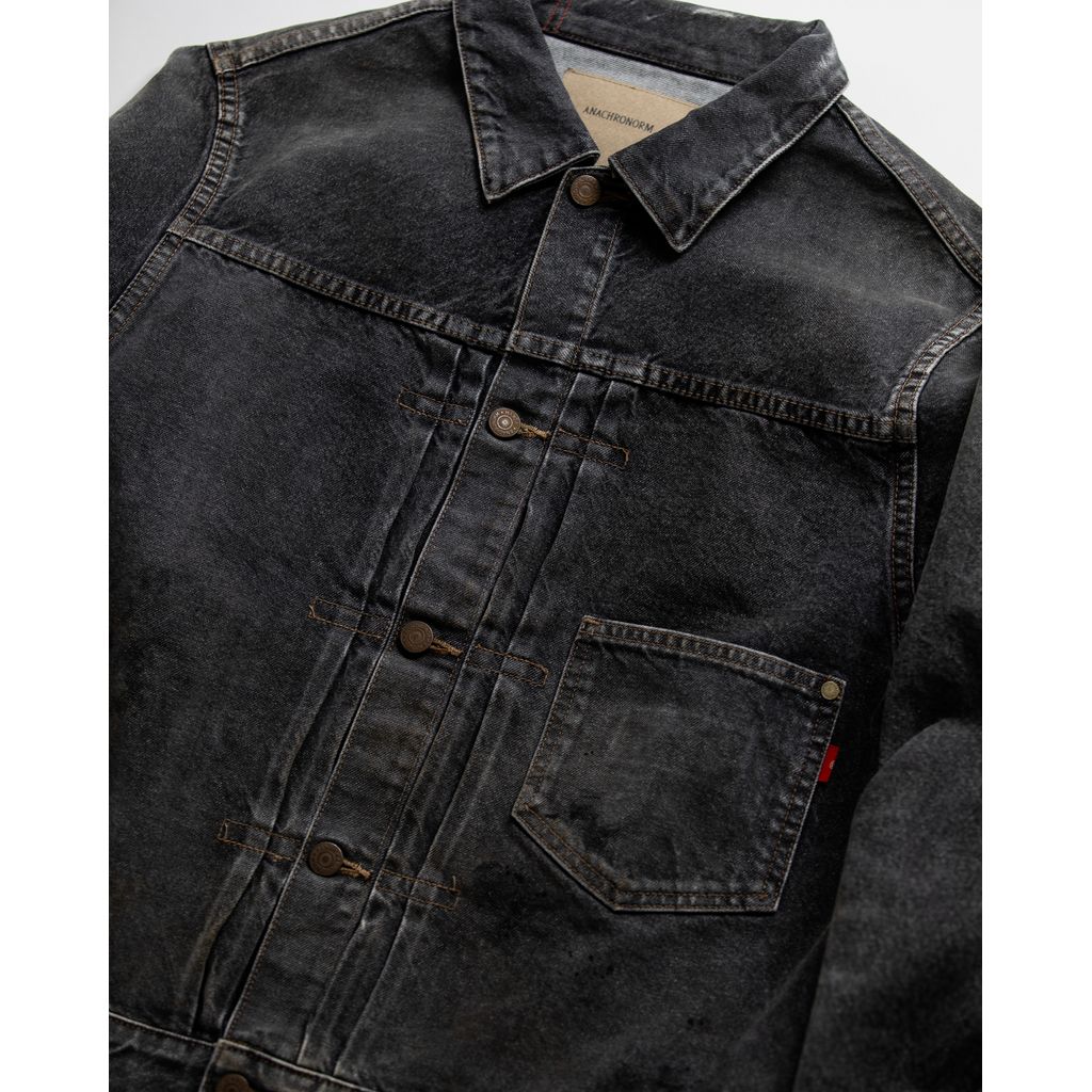 ANACHRONORM FRONT TUCK WASHED BLACK DENIM JACKET