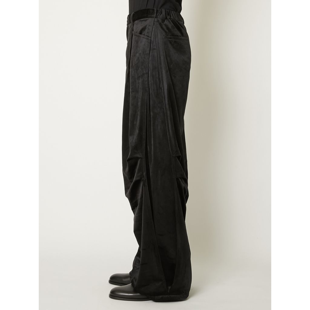 TAAKK DRAPED VELVET TUCK PANTS