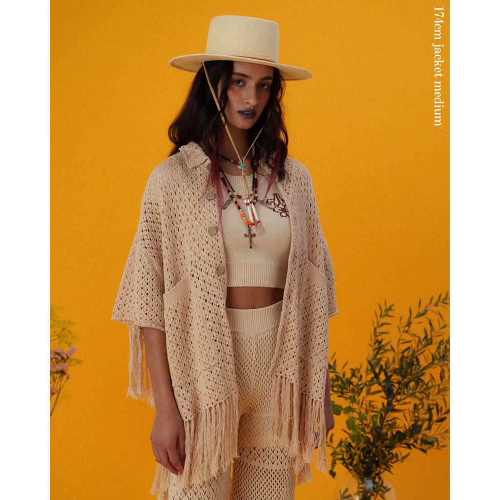 AMBERGLEAM Fringe Cotton Knit Shirt