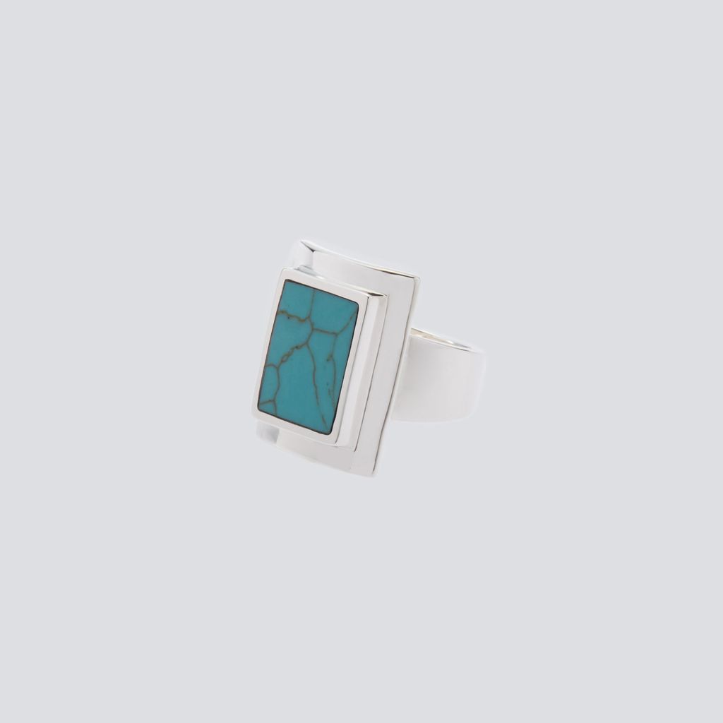 XOLO JEWELRY Square Amulet with Turquoise Ring