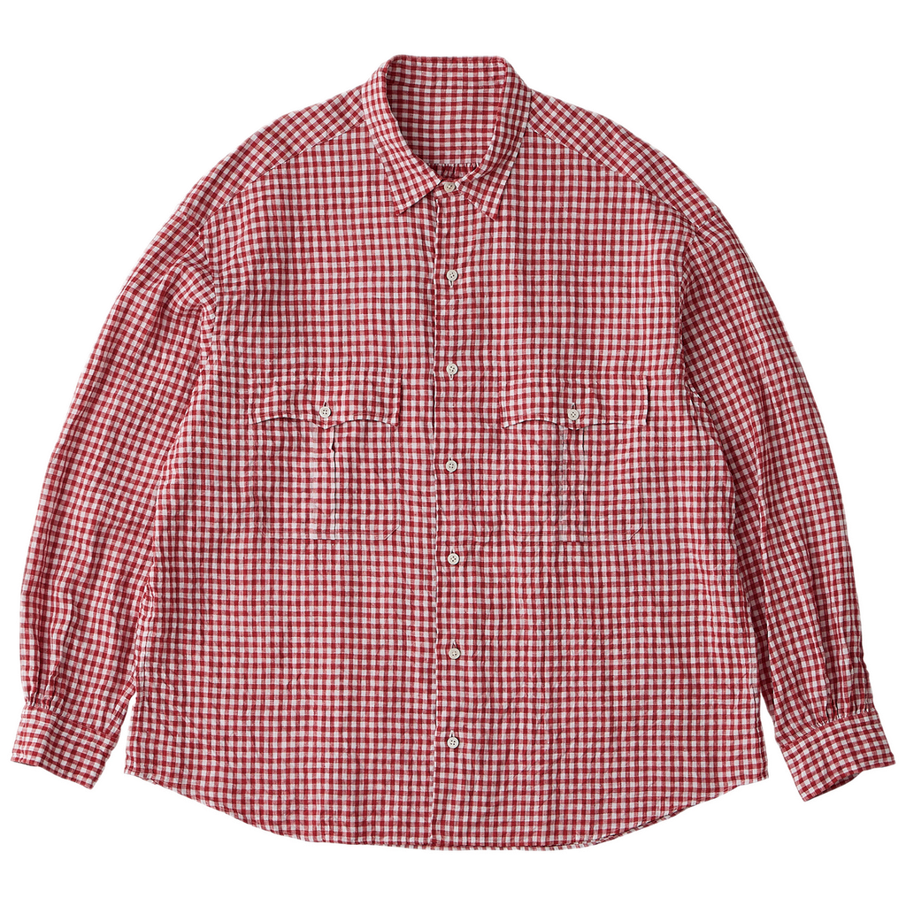 PORTER CLASSIC ROLL UP LINEN GINGHAM CHECK SHIRT