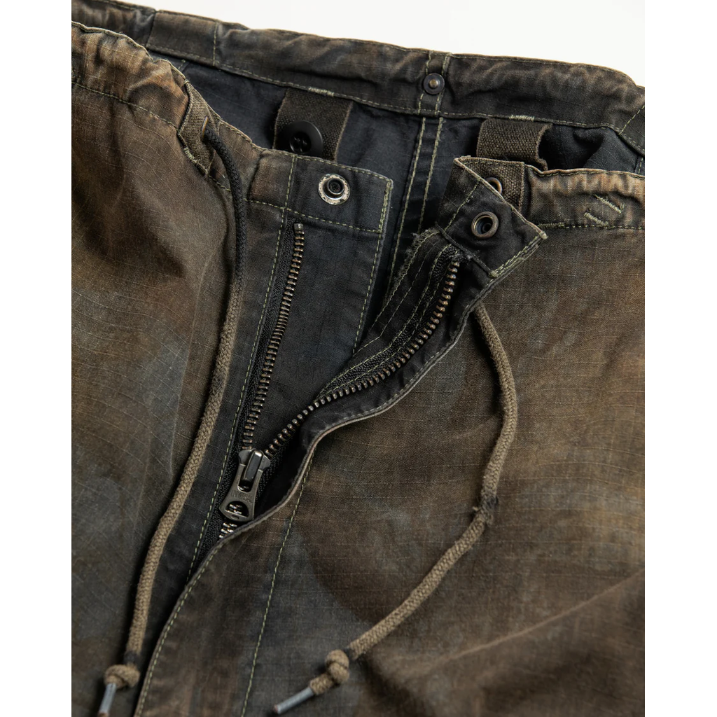 ANACHRONORM  AN372 BLACK CUT-OFF HARD DAMAGED B.D.U CAMO PANTS WOODLAND