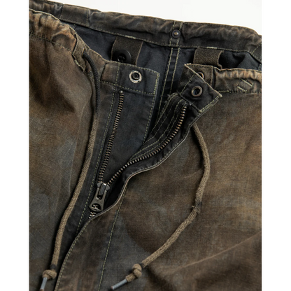 ANACHRONORM  AN372 BLACK CUT-OFF HARD DAMAGED B.D.U CAMO PANTS WOODLAND