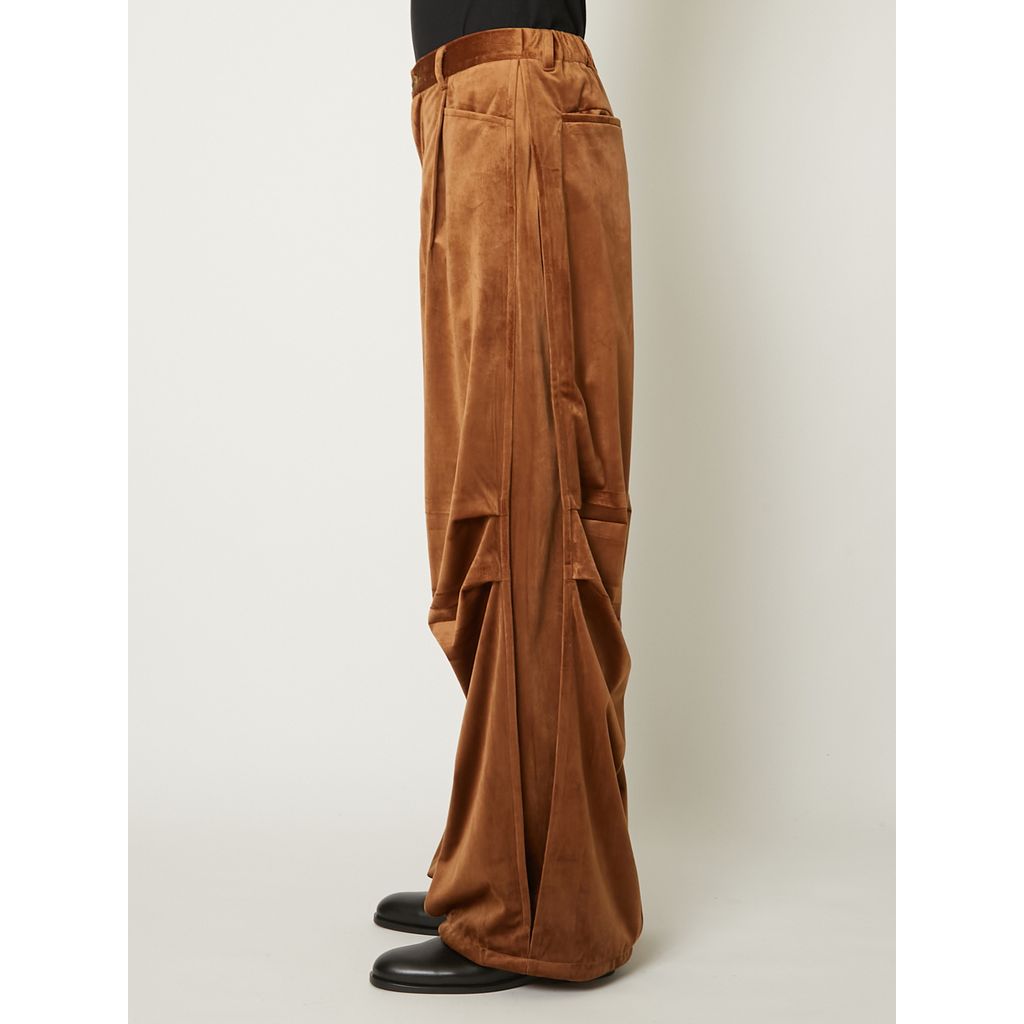 TAAKK DRAPED VELVET TUCK PANTS