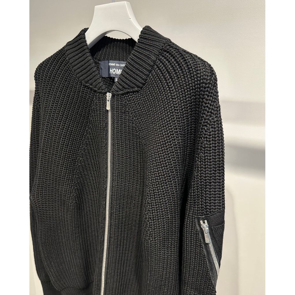 COMME des GARCONS HOMME BATONER W-NAME WOOL KNIT ZIP CARDIGAN（BLACK）