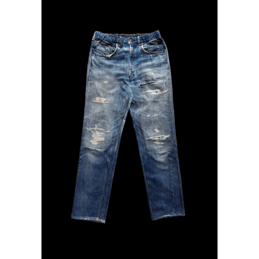 TALKING ABOUT THE ABSTRACTION DENIM PRINT FLEECE LINING STRIGHT PT