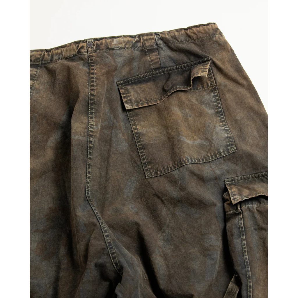 ANACHRONORM  AN372 BLACK CUT-OFF HARD DAMAGED B.D.U CAMO PANTS WOODLAND
