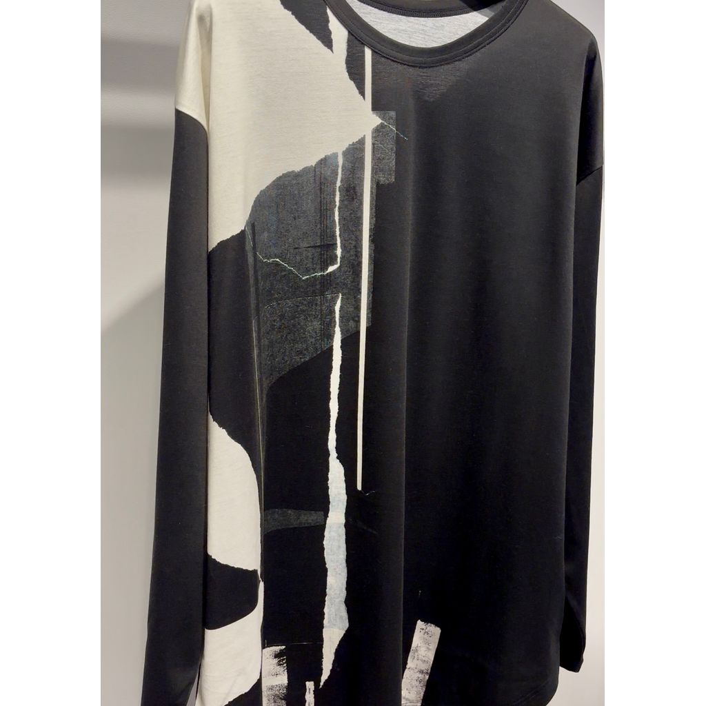 Ground Y COTTON JERSEY TORN PATTERN HEM ROUND JUMBO T-SHIRT LONG SLEEVES