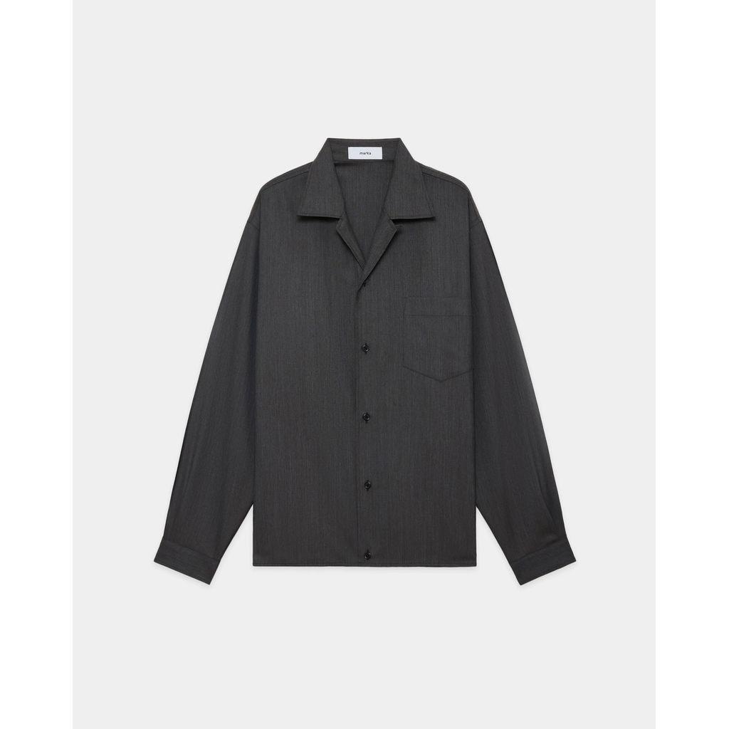 marka 2/60 Wool Tropical Melange / Open Collar L/S Shirt With Hem Tab