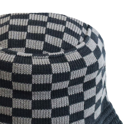 DECHO  CHECKERED KNIT BUCKET HAT