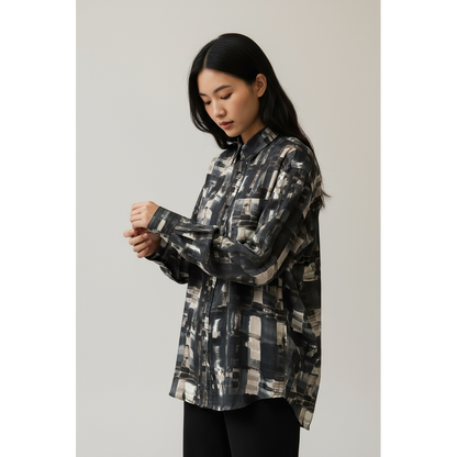 【MADE IN JAPAN】LINEAGE ABSTRACT CHECK SHIRTS（BLACK）