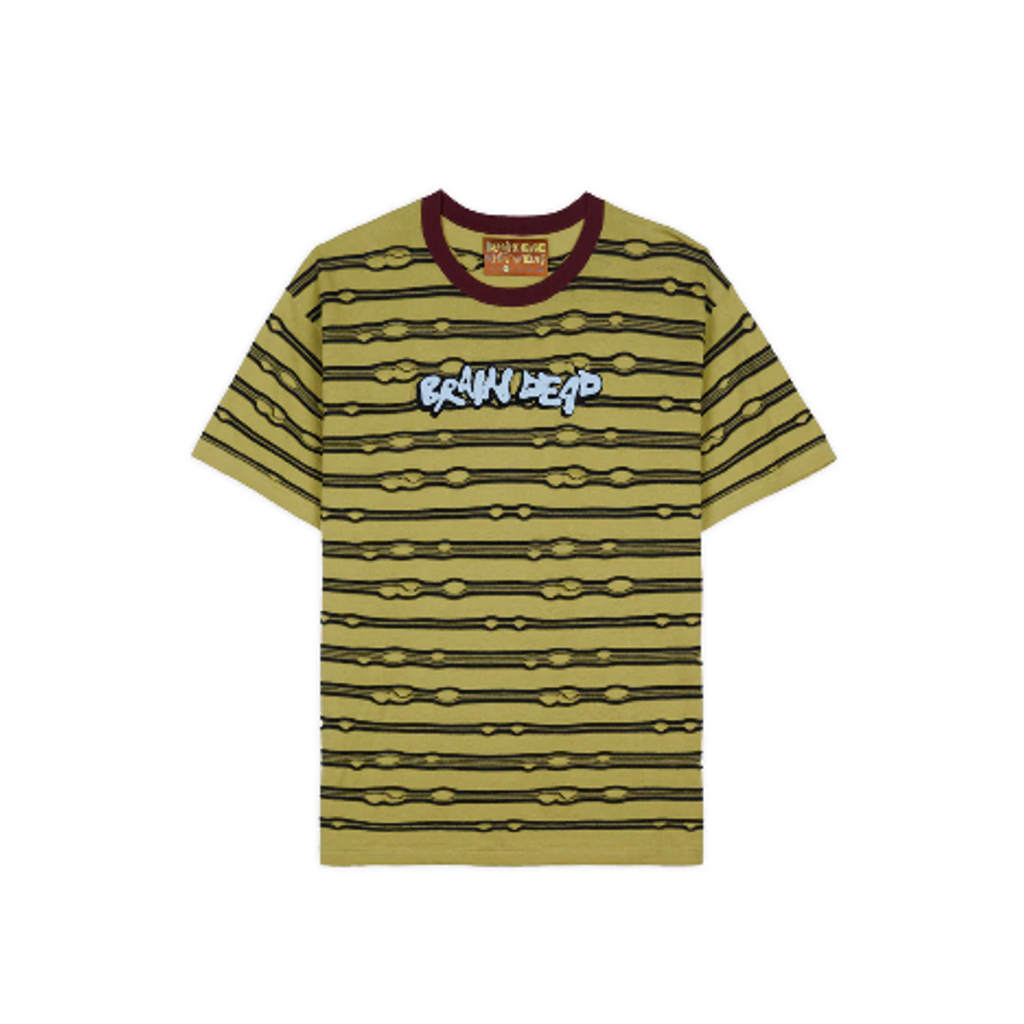BRAIN DEAD EMBROIDERED PUCKERED STRIPED T-SHIRT - LIME