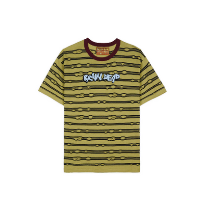 BRAIN DEAD EMBROIDERED PUCKERED STRIPED T-SHIRT - LIME