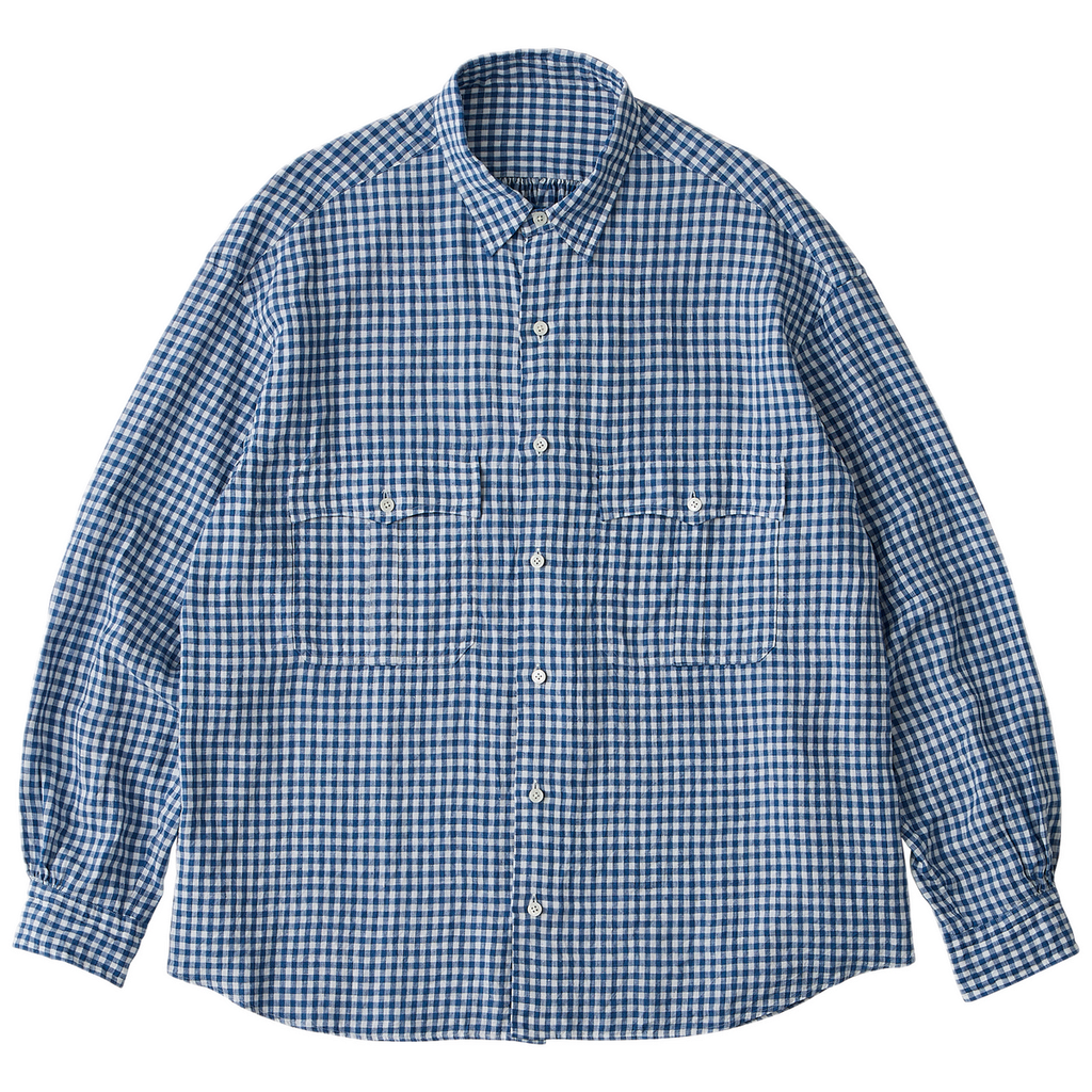PORTER CLASSIC ROLL UP LINEN GINGHAM CHECK SHIRT