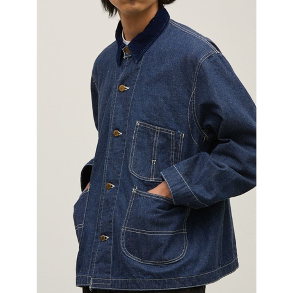 REMI RELIEF 9.5oz ネップDENIMカバーオール（衿コーデュロイ）