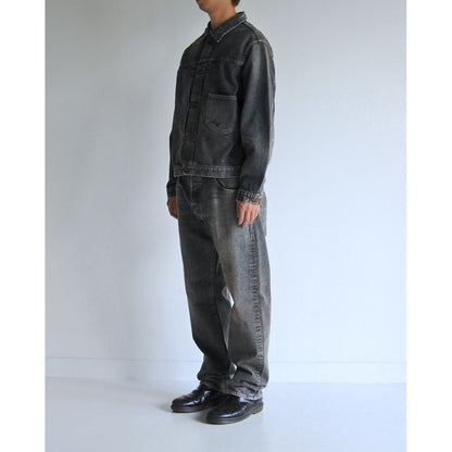 ANACHRONORM FRONT TUCK WASHED BLACK DENIM JACKET