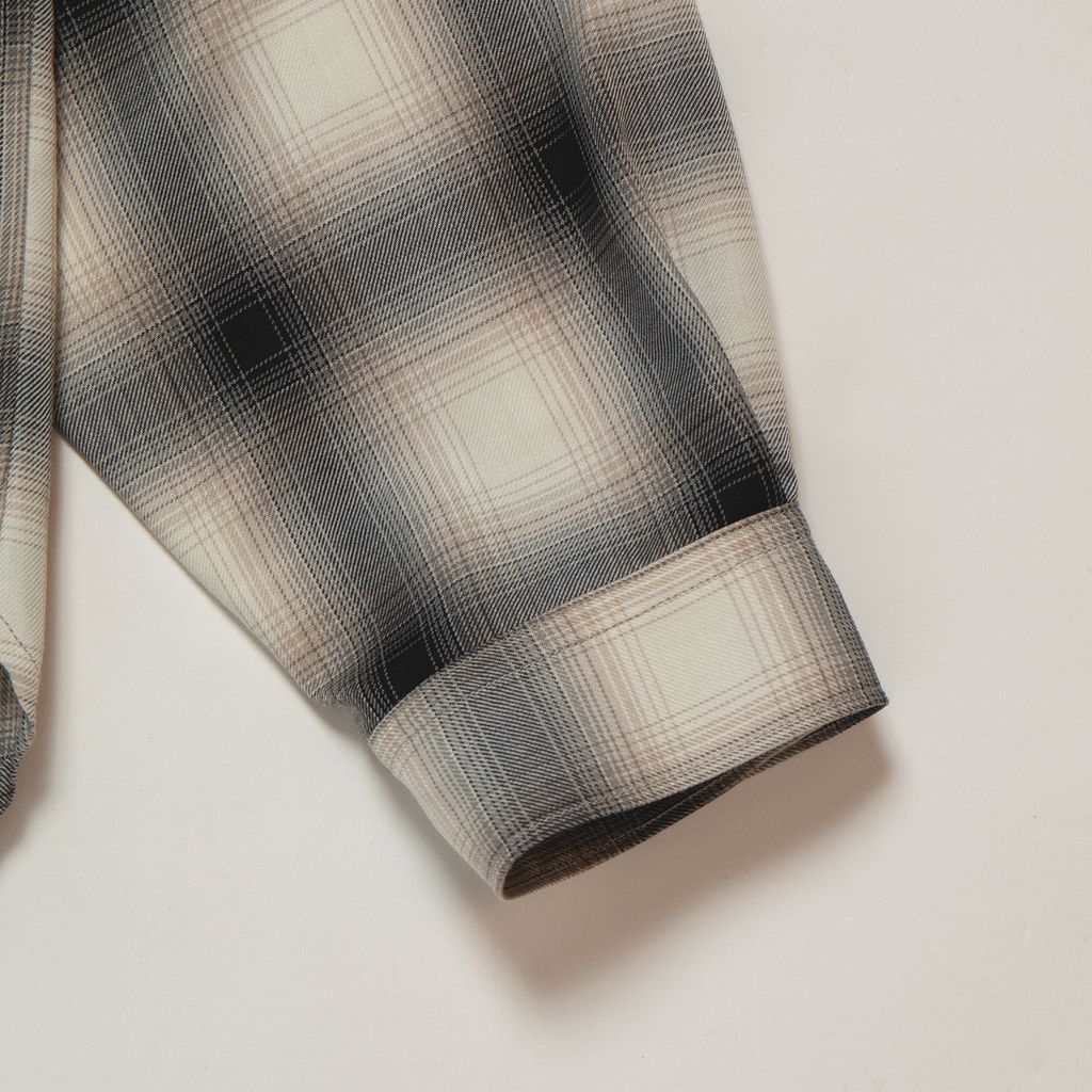 APPLEBUM OMBRE CHECK L/S ALOHA SHIRT [WHITE/BLACK] / 2420204