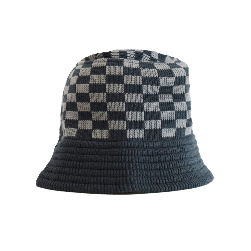 DECHO  CHECKERED KNIT BUCKET HAT