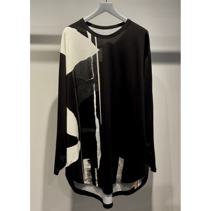 Ground Y COTTON JERSEY TORN PATTERN HEM ROUND JUMBO T-SHIRT LONG SLEEVES