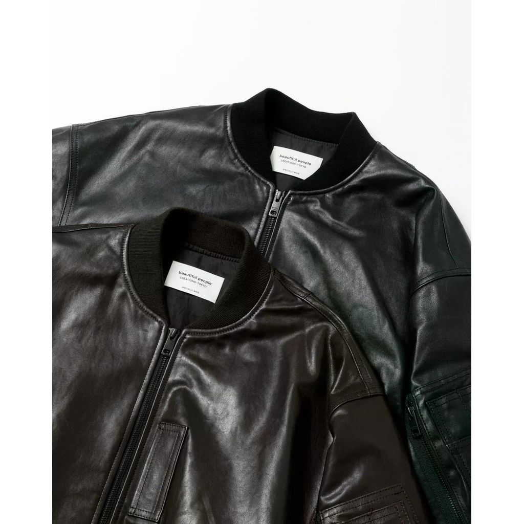 beautiful people light lamb leather fanshape MA-1blouson